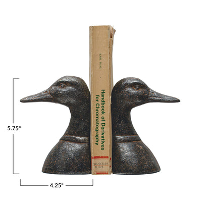 Decorative Cast Metal Duck Head Bookends, Black, Set of 2