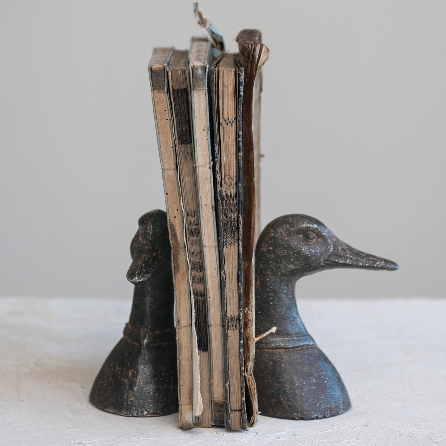 Decorative Cast Metal Duck Head Bookends, Black, Set of 2