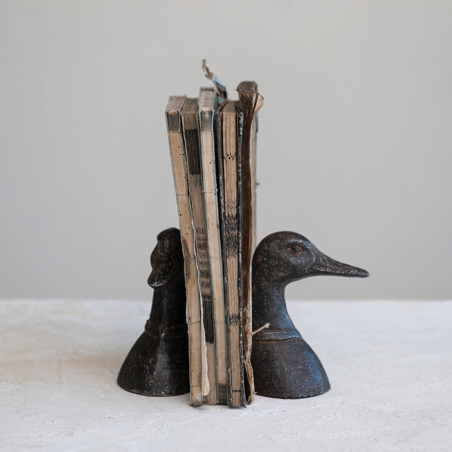 Decorative Cast Metal Duck Head Bookends, Black, Set of 2