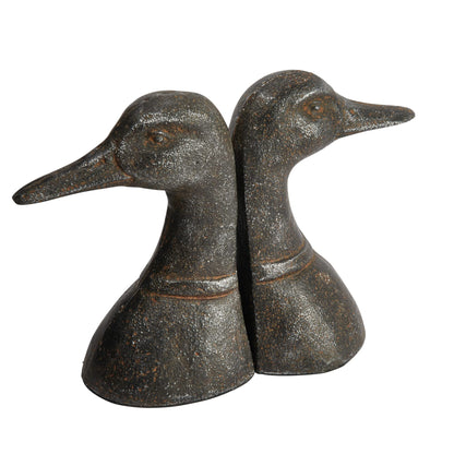 Decorative Cast Metal Duck Head Bookends, Black, Set of 2