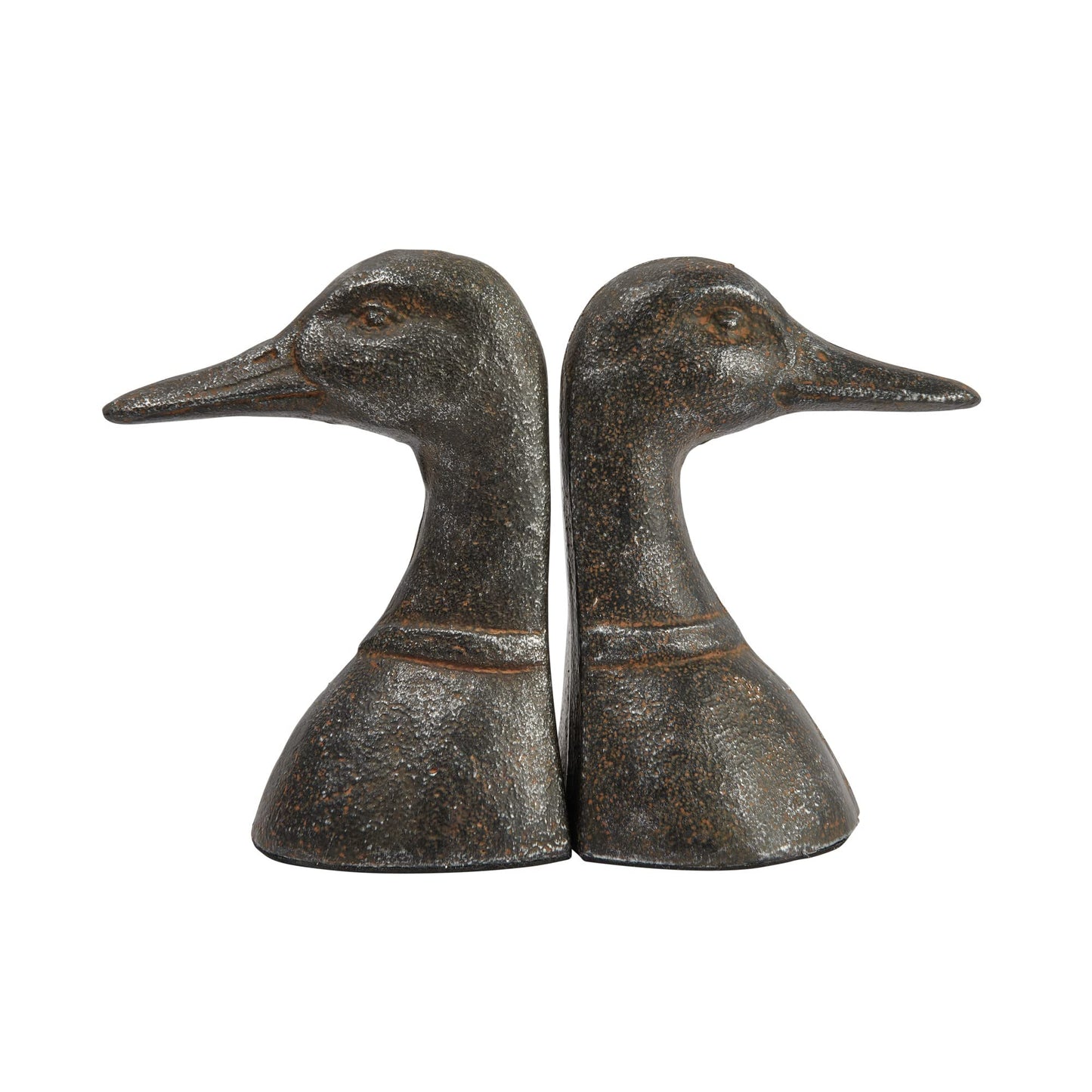 Decorative Cast Metal Duck Head Bookends, Black, Set of 2