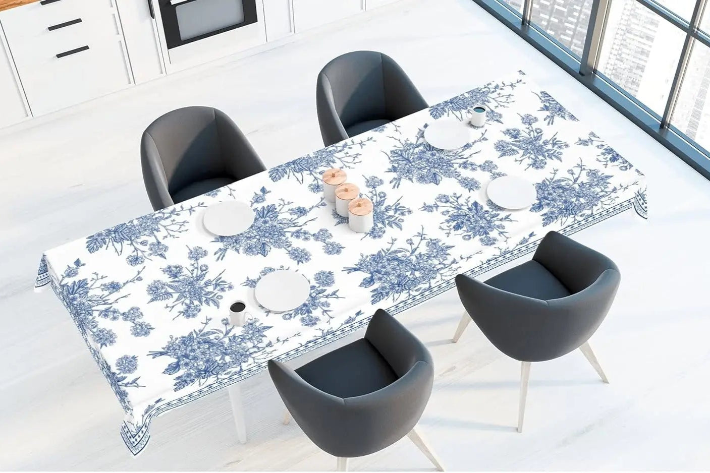 Blue Floral Tablecloths Washable